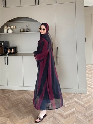 Sharm Şallı Kimono/Abaya Bordo (708)