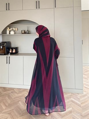 Sharm Şallı Kimono/Abaya Bordo (708)