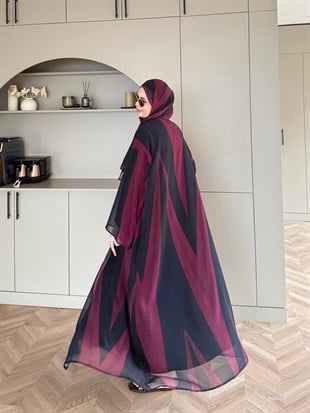 Sharm Şallı Kimono/Abaya Bordo (708)