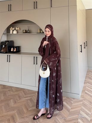 Sharm Şallı Kimono/Abaya Kahve (708)