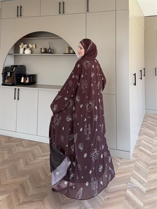 Sharm Şallı Kimono/Abaya Kahve (708)