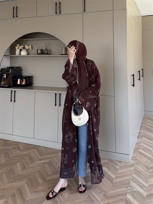 Sharm Şallı Kimono/Abaya Kahve (708)