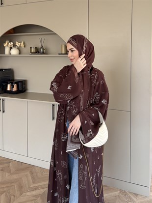 Sharm Şallı Kimono/Abaya Kahve (708)