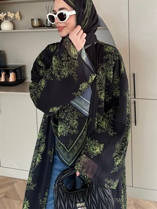 Sharm Şallı Kimono/Abaya Yeşil-Siyah (708)