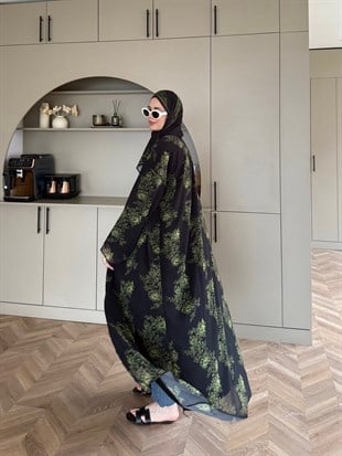 Sharm Şallı Kimono/Abaya Yeşil-Siyah (708)