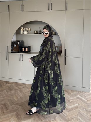 Sharm Şallı Kimono/Abaya Yeşil-Siyah (708)