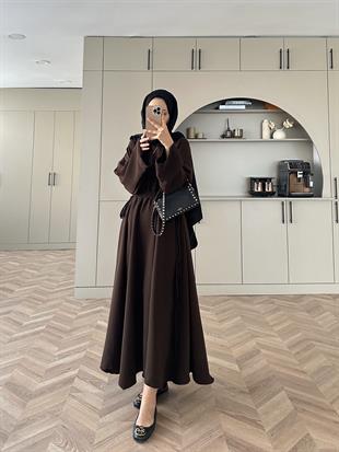 Shaw Büzgülü Elbise Acı Kahve