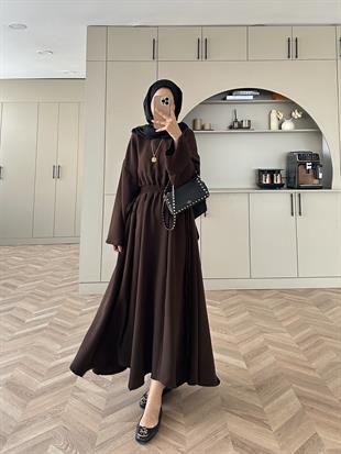 Shaw Büzgülü Elbise Acı Kahve