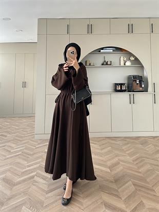 Shaw Büzgülü Elbise Acı Kahve