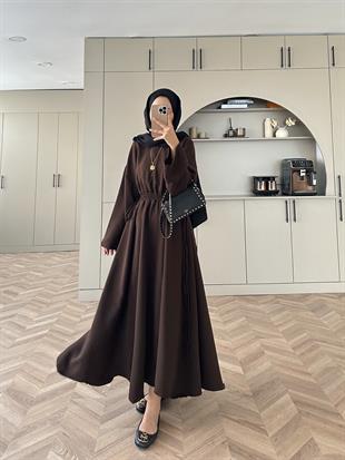 Shaw Büzgülü Elbise Acı Kahve