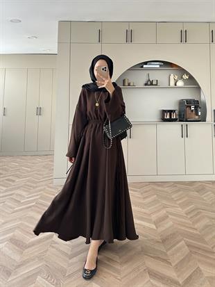 Shaw Büzgülü Elbise Acı Kahve