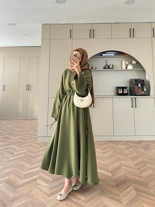 Shaw Büzgülü Elbise Haki