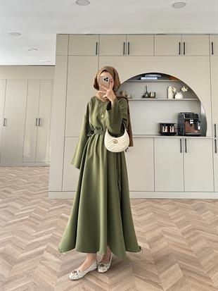 Shaw Büzgülü Elbise Haki