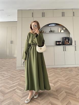 Shaw Büzgülü Elbise Haki