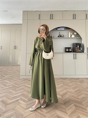 Shaw Büzgülü Elbise Haki