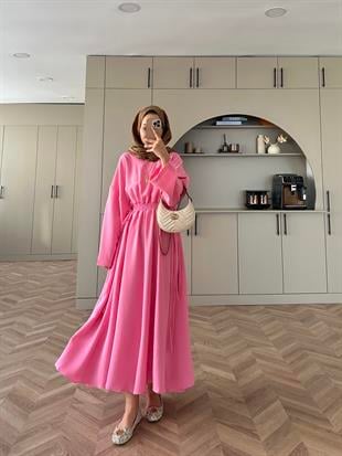 Shaw Büzgülü Elbise Pembe