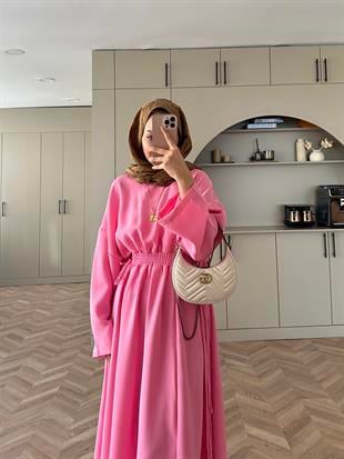 Shaw Büzgülü Elbise Pembe