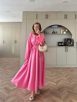 Shaw Büzgülü Elbise Pembe