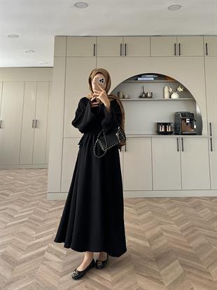 Shaw Büzgülü Elbise Siyah