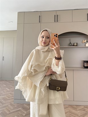 Shırley Fırfırlı Pantolonlu Takım Bej (8615)