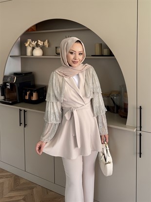 Sienna Fırfırlı Pantolonlu Takım Bej (5786)
