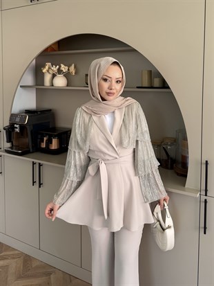 Sienna Fırfırlı Pantolonlu Takım Bej (5786)