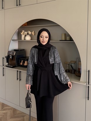 Sienna Fırfırlı Pantolonlu Takım Siyah (5786)
