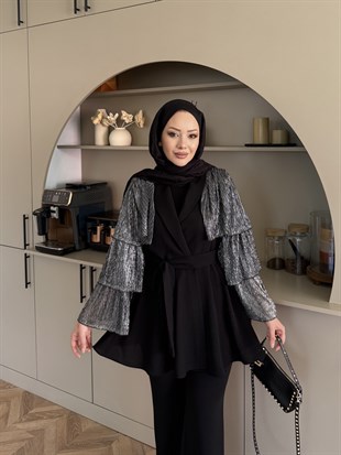 Sienna Fırfırlı Pantolonlu Takım Siyah (5786)