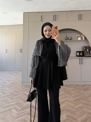 Sienna Fırfırlı Pantolonlu Takım Siyah (5786)