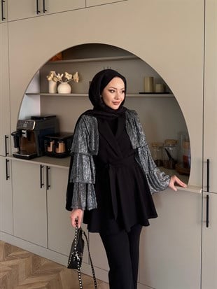 Sienna Fırfırlı Pantolonlu Takım Siyah (5786)