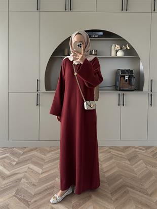 Siera Angora Elbise Bordo