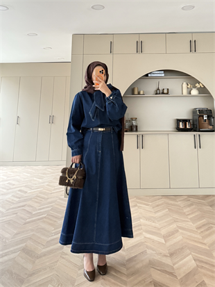 Sıla Bağlamalı Kot Etekli Takım Lacivert (713)