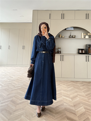 Sıla Bağlamalı Kot Etekli Takım Lacivert (713)