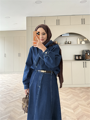 Sıla Bağlamalı Kot Etekli Takım Lacivert (713)