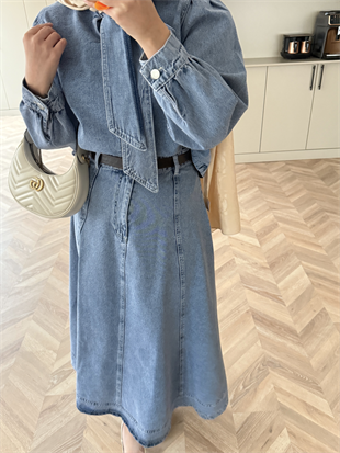 Sıla Bağlamalı Kot Etekli Takım Buz Mavi (713)