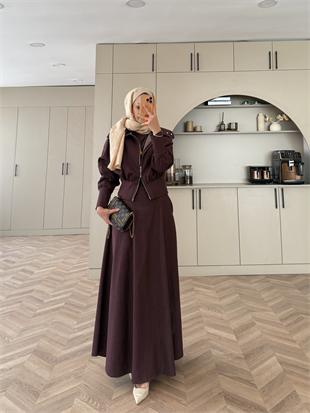 Simay Geniş Yaka Taşlı Ceketli Elbise Mürdüm (2004)