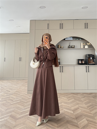 Simay Geniş Yaka Taşlı Ceketli Elbise Acı Kahve (2004)