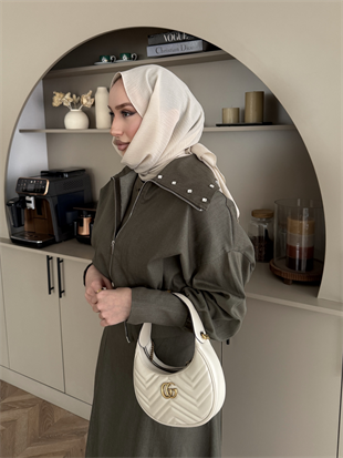 Simay Geniş Yaka Taşlı Ceketli Kot Elbise Haki (2004)