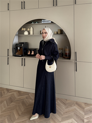 Simay Geniş Yaka Taşlı Kot Elbise Lacivert (2004)