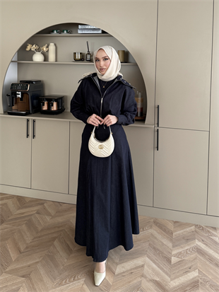 Simay Geniş Yaka Taşlı Kot Elbise Lacivert (2004)