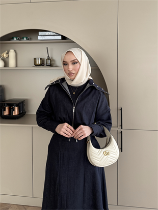 Simay Geniş Yaka Taşlı Kot Elbise Lacivert (2004)