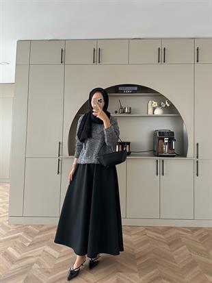 Simli Kısa Kazak Gri