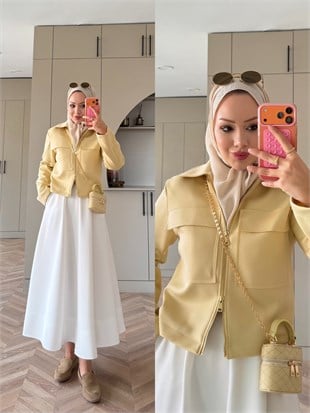Simya Çift Fermuarlı Scuba Ceket Butteryellow (16000)