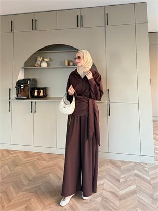 Sirius Oysh Bağlamalı Pantolonlu Takım Kahve (8025)