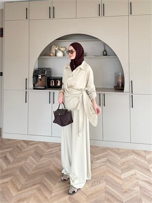 Sirius Oysh Bağlamalı Pantolonlu Takım Bej (8025)