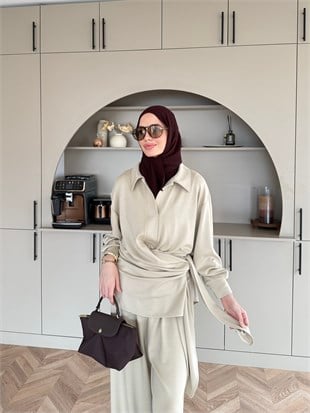 Sirius Oysh Bağlamalı Pantolonlu Takım Bej (8025)