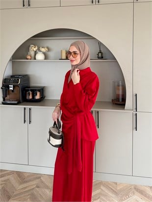 Sirius Oysh Bağlamalı Pantolonlu Takım Kırmızı (8025)
