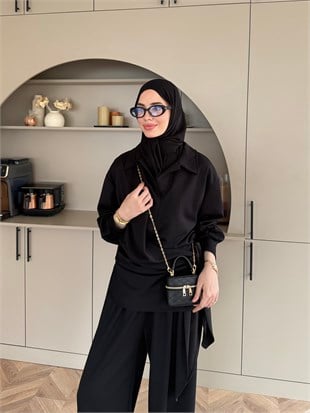 Sirius Oysh Bağlamalı Pantolonlu Takım Siyah (8025)