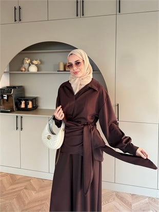 Sirius Oysh Bağlamalı Pantolonlu Takım Kahve (8025)