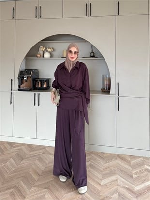Sirius Oysh Bağlamalı Pantolonlu Takım Mürdüm (8025)